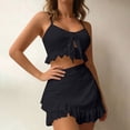 thumbnail image 2 of Sevevn Women's 2 Piece Eyelet Ruffle Bikini Set Tie Front Crop Top with Skirt Cover Up Black L, 2 of 5