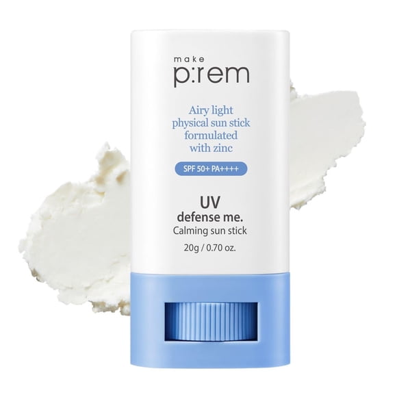 MAKEP:REM [make p:rem] UV, defiéndeme. Barra solar calmante SPF 50 | protector solar físico para el rostro sin nanoóxido de zinc | Protección UVA/UVB | Sin oxibenzona ni octinoxato | 20 g 0,70 onzas l