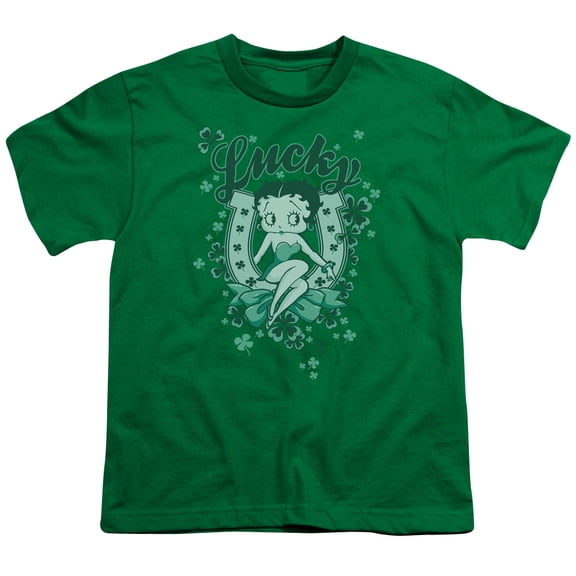 Betty Boop Lucky Boop S/S Youth 18/1 T-Shirt Kelly Green