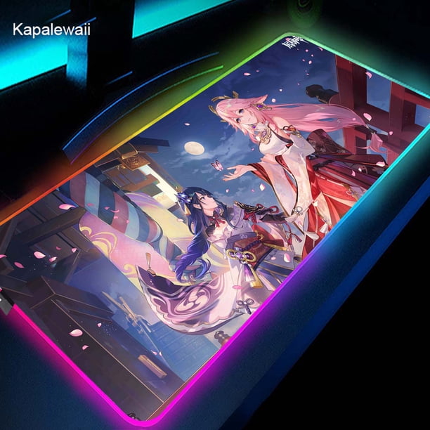 Genshin Impact-alfombrilla de ratón RGB para juegos, alfombrilla de ratón grande Xsl, almohadillas para teclado, Alfombra de goma para ordenador, alfombrilla de escritorio retroiluminada, 900x400mm LIUWENJING unisex