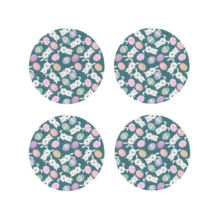 

Junzan Cute Rabbit Easter Print Coasters for Drinks - Leather Coasters Set of 4 for Coffee Table for Housewarming/Kitchen/Bar/Decor-Round Shape