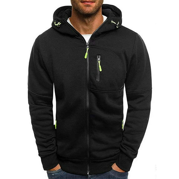 Men's Sherpa Lined Fleece Hooded Jacket Plain Long Sleeve Zip Up Hoodie Sweatshirts with pockets