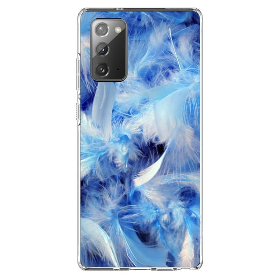 DistinctInk Clear Shockproof Hybrid Case for Galaxy Note 20 ULTRA (6.9" Screen) - TPU Bumper, Acrylic Back, Tempered Glass Screen Protector - Blue Feathers
