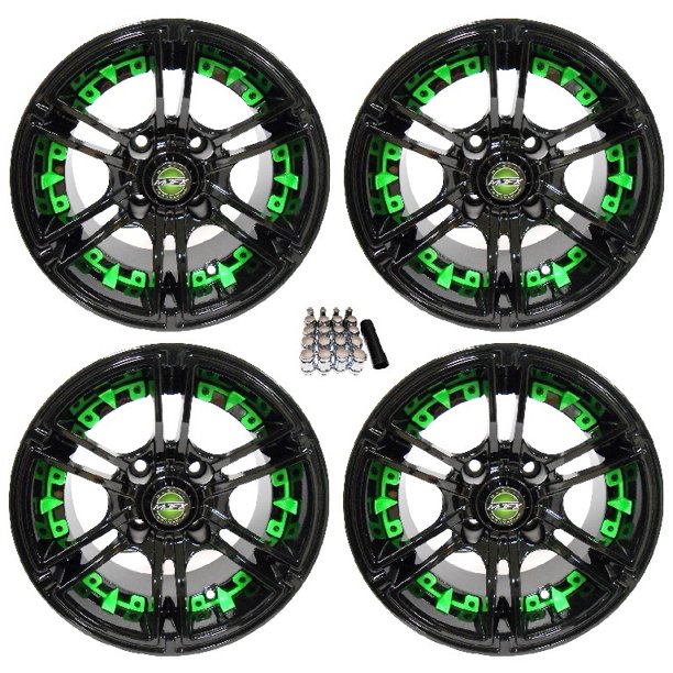 Madjax 12" Mirage Black/Green Golf Cart Wheels/Rims Yamaha Walmart