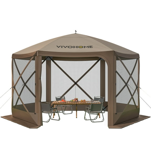 SPECSTAR 10' x 10' Pop-Up Camping Gazebo Tent, 6-Sided Instant Setup Canopy Shelter with Wind Panels, Mosquito Netting