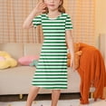 thumbnail image 2 of Atogsazn Children's Girl Dress Kids Casual Striped Crewneck Short Sleeve Dress Summer Clothes Tunic Midi Dress 03-Green 3-4 Years on Clearance, 2 of 6