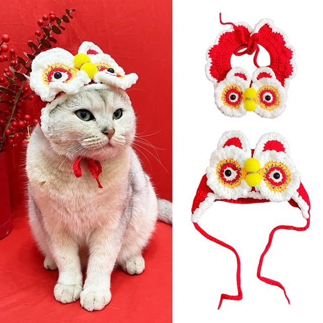 Conjunto de gorro y Bufanda para Mascotas Salvador León Forma Gato Cachorro M y S