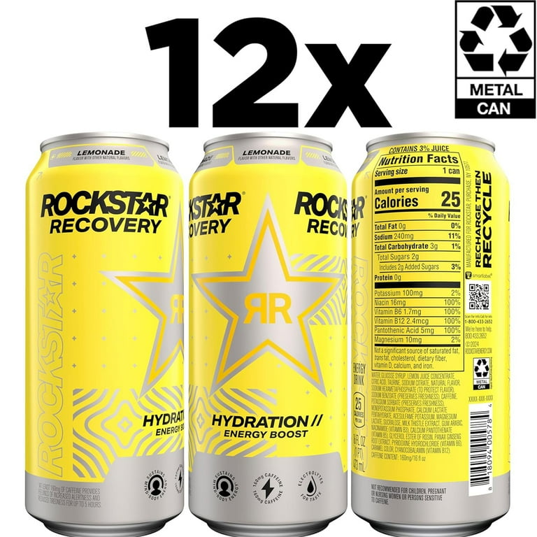 Free Shipping! Rockstar Recovery Lemonade Energy Drink 16 fl oz