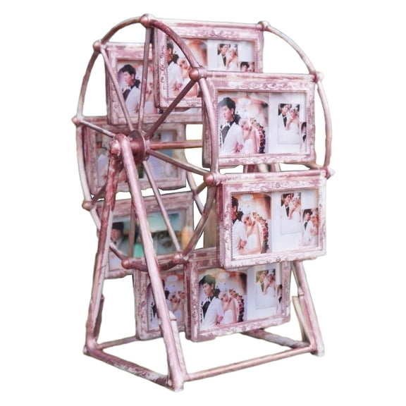 Ruanlalo 16 Photos Rotating Ferris Wheel Picture Frame Vintage Windmill Picture Display Frame for Family Wedding Travel Memories Home Office Table Decor