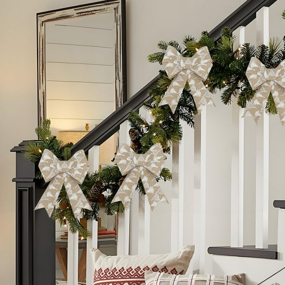 Honeeladyy 1 Pcs Christmas Bow, PVC Christmas Tree Bows, 12 x 8 Inches Large Bows for Hanging Red Christmas Bows Outdoor Indoor Large Christmas Bows Xmas Decor Party Supplies Wreath Railing Fences