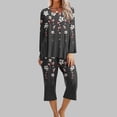 thumbnail image 2 of IROINNID Pajamas for Women 2PC Set Loose Fit Crewneck Pullover with Capri Comfortable Homewear Print Sleepwear Set,Black, 2 of 5