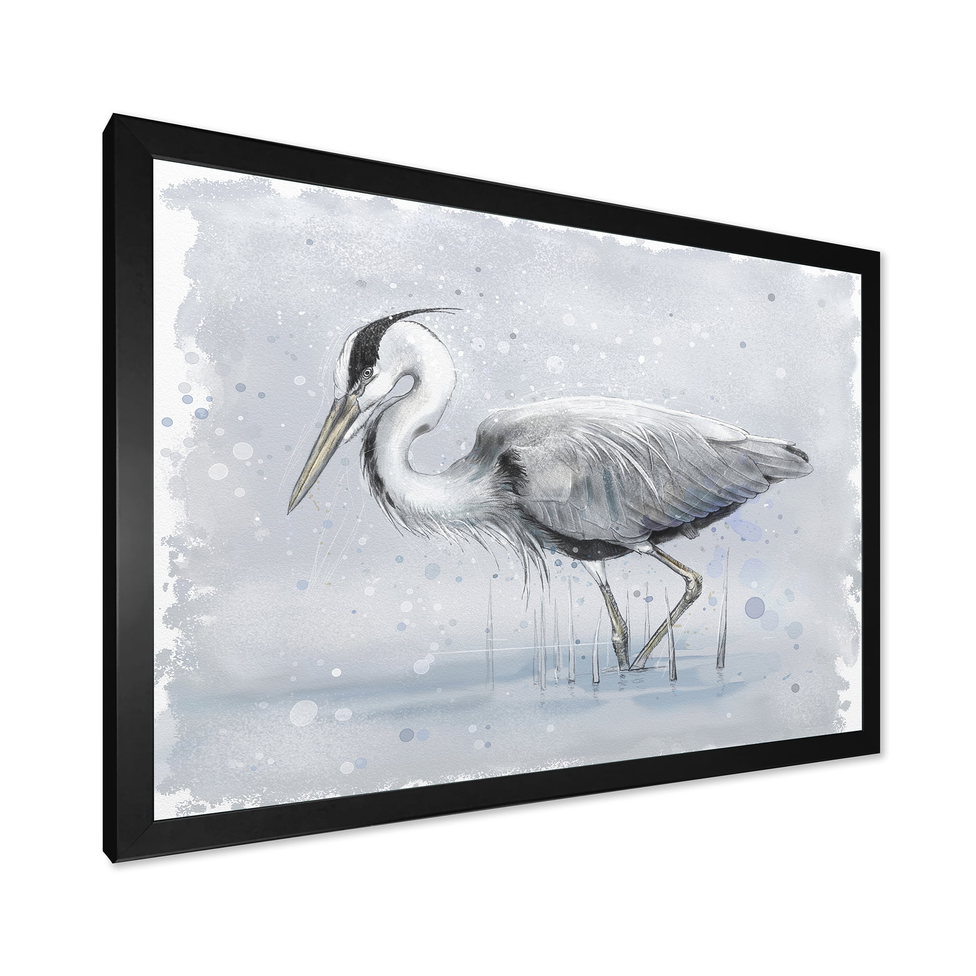 Designart 'Grey Heron Bird In Lake' Farmhouse Framed Art Print