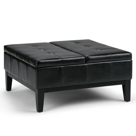 Square Coffee Table Ottoman with Storage - Lift Top Footrest, 32 Inch, Faux Leather Living Room Furniture