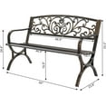 thumbnail image 3 of 50 Inches Outdoor Garden Bench, Cast Iron Metal Frame Patio Park Bench with Floral Pattern Backrest, Slatted Seat for Porch,Lawn,Garden,Yard (Floral-Bronze), 3 of 7