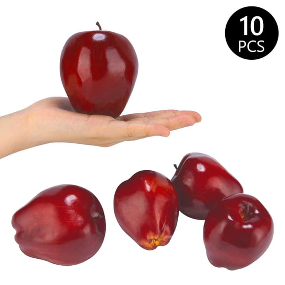Hengbo 10 Pcs Plastic Artificial Red apple Lifelike Red apple Realistic Red apple for Home Kitchen Party Photography Prop Wedding Decoration