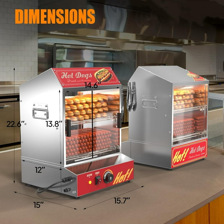 UBesGoo Hot Dog Steamer with Bun Warmer, 2-Tier Commercial