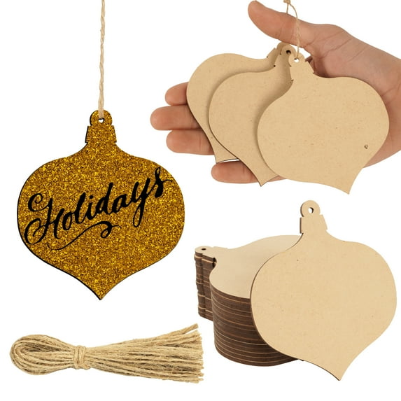 Inkdotpot 40pcs Wooden Ornament with Holes 3.5" Unfinished Predrilled Natural Wood Slices for Crafts Wooden DIY Christmas Ornaments Hanging Ropes Included