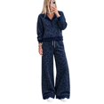 thumbnail image 2 of Szluipve 2 Piece Sets for Women Leopard Print 2 Piece Outfit Button Collar Long Sleeve Scalloped Hem Top High Waist Wide Leg Pants Casual Loungewear Tracksuit Set Navy XXL, 2 of 4