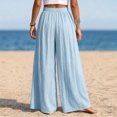 thumbnail image 5 of Women's Cotton Linen High Waist Tie Strap Pleated Wide Leg Pants, Elastic Waist Loose Pocket Resort Trousers, Soft Breathable Summer Bottoms for Travel Daily | TruHer,Light Blue XL, 5 of 7