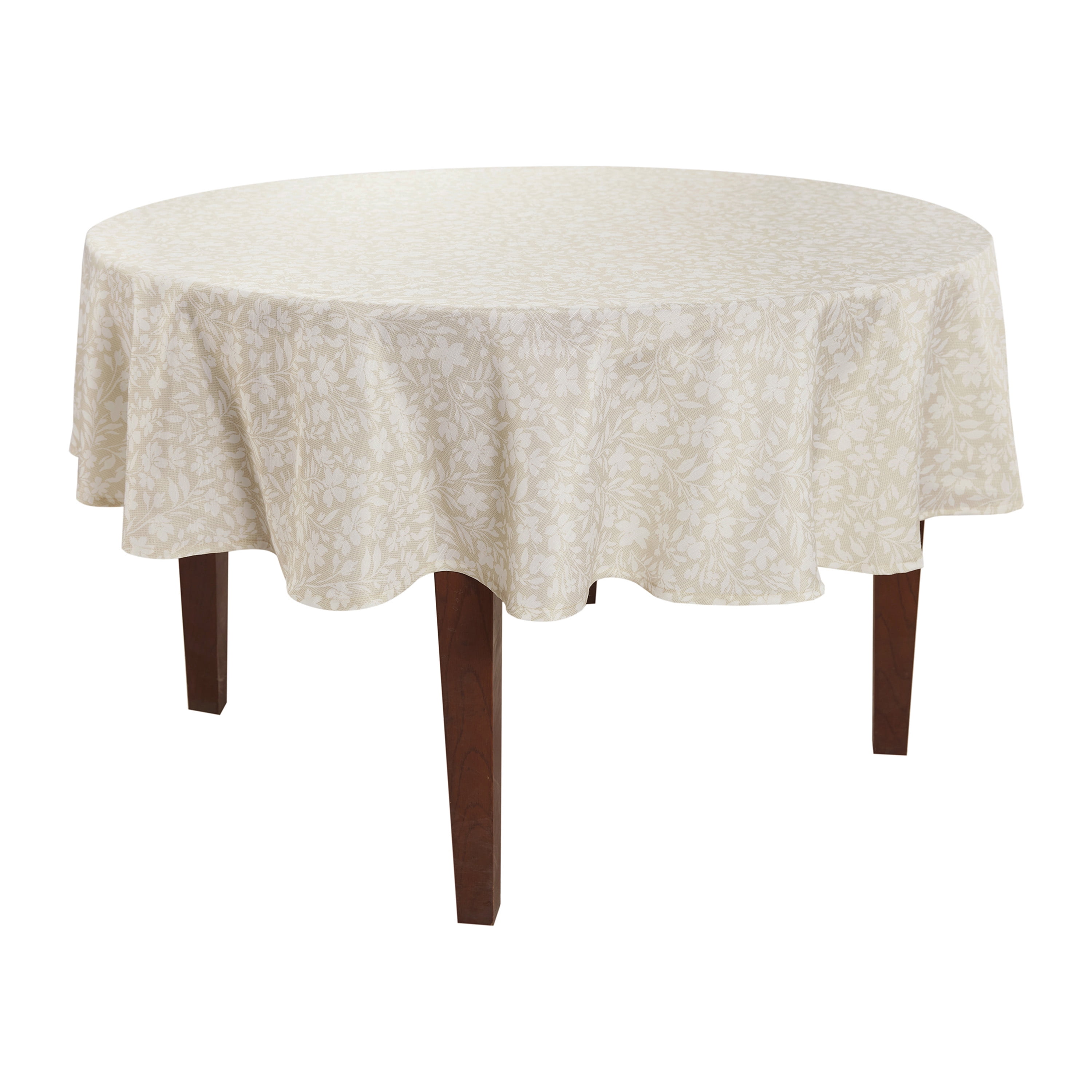 Mainstays Beige Floral Cross Stitch Round Tablecloth 70-Inch Cotton Polyester Blend
