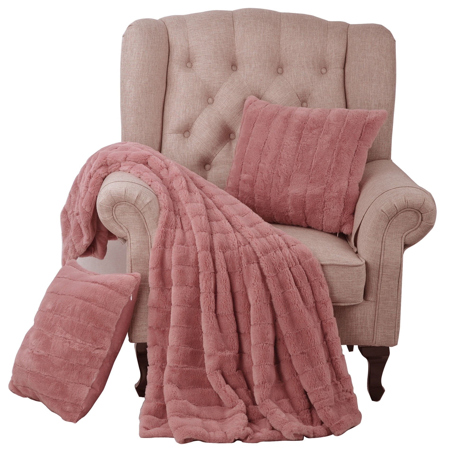 Home Soft Things Rabbit Faux Fur Throw & Pillow Shell Combo, 50" x 60