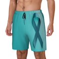 thumbnail image 1 of Cauagu a Teal Ribbonin Print Mens Swim Trunks Quick Dry Board Shorts Swim Shorts with Compression Liner Bathing Suits-XX-Large, 1 of 4