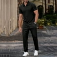 thumbnail image 2 of VBTAPA 2 Piece Outfits for Men Quarter Zip Polo Shirt and Pants Set Short Sleeve Casual Sweatsuit Track Suits with Pockets Black XL, 2 of 5