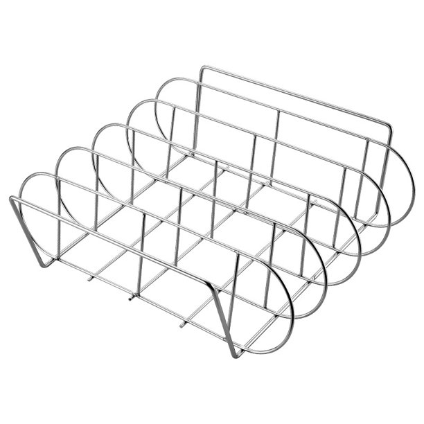 Rejilla para costillas con 4 ranuras - Rejilla para parrilla de acero inoxidable para asar carne con 2 asas de fácil agarre - Viene con cepillo para rociar de silicona Afortunado Sencillez