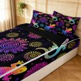 thumbnail image 3 of Manfei Tribal Lizard Zipper Queen Comforter Set with Fitted Sheet and 2 Pillowcases, Damask Flower Animal Zipper Bedding Set, Dark Purple Burgundy, Black Reversible, 4 Pieces, 3 of 7