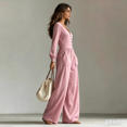thumbnail image 6 of JoveMarine Jumpsuits for Women Casual V Neck Long Sleeve - with Pockets Everyday One Piece, Womens Jumpsuits Relaxed Fit Jumpsuit, Casual Jumpsuits for Women for Daily,Pink XL, 6 of 6