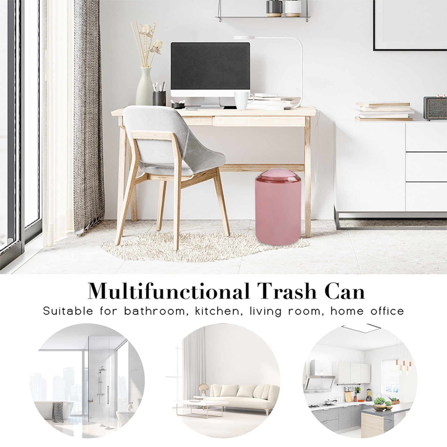 Bathroom Accessories Set 6 Pcs Bathroom Set Ensemble Complete Soap Dispenser Toothbrush Holder Tumbler Soap Dish Toilet Cleaning Brush Trash Can, Pink