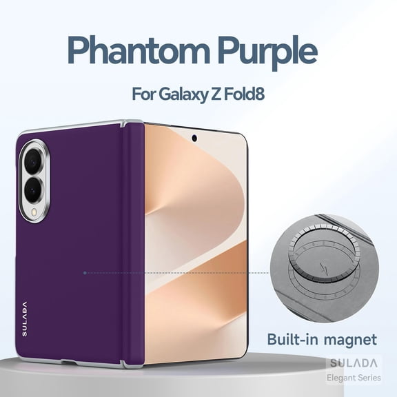 for Samsung Galaxy Z Fold 8 Case, Luxury Slim Fit Wireless Charging Hinge Protection PC Shockproof Stylish Cover for Samsung Galaxy Z Fold 8, Purple