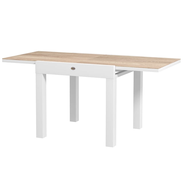 Extendable Outdoor Patio Dining Table with Natural Wood Faux Top, Rust-Resistant Aluminum Frame, Expandable 31.5" to 63" Garden Table for Backyard, Deck, and Dining Area