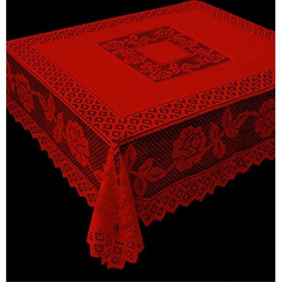 Tablecloth Grega Design Brazilian Lace 59x59 Inches Red Color 100 Percent Polyester