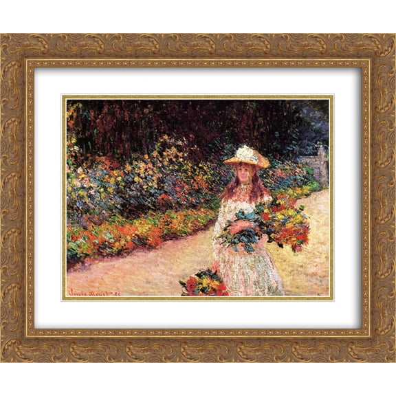 Claude Monet 2x Matted 24x20 Gold Ornate Framed Art Print 'Young Girl in the Garden at Giverny'