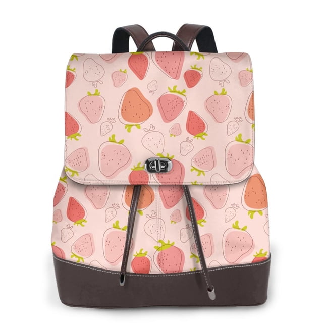 Disketp Strawberry Mochila de Cuero para Mujer, Bolso de Espalda Antirrobo con Estilo para Viaje, Trabajo y Uso Diario