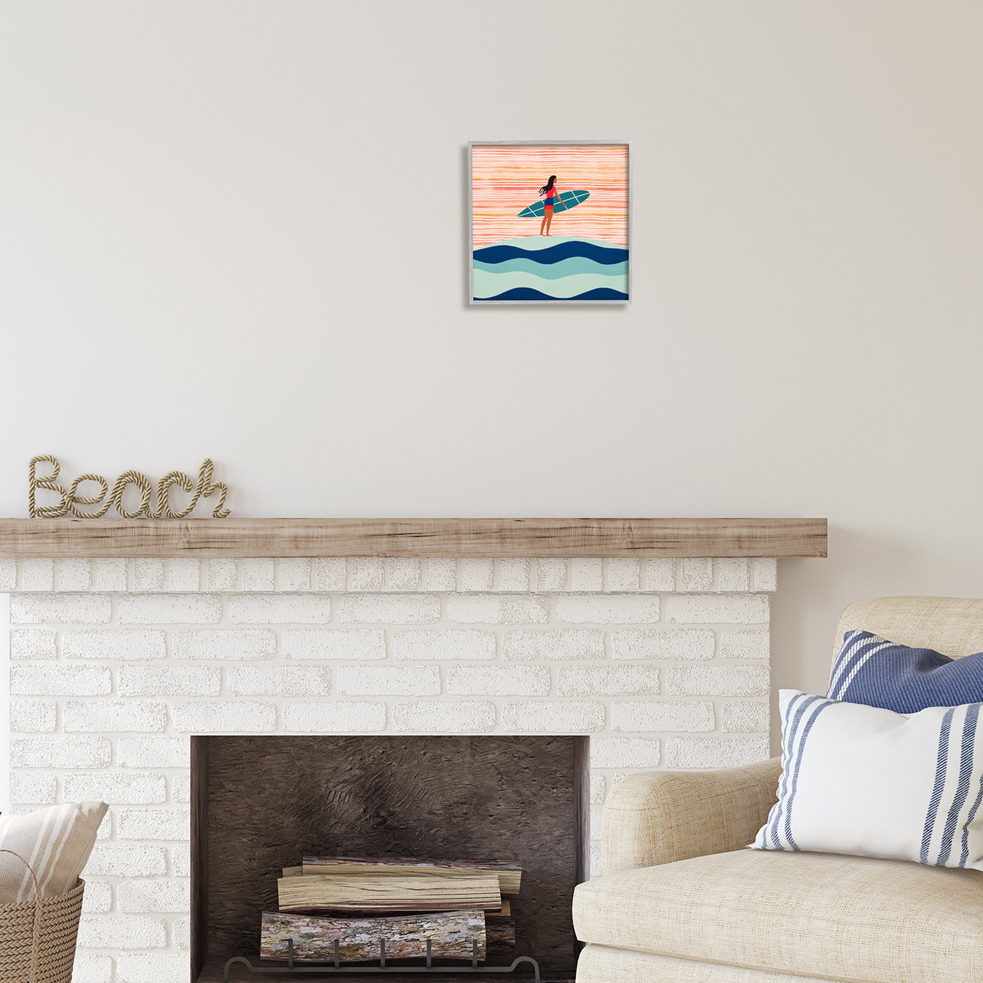 Stupell Industries Boho Beach Surfer Abstract Painting Gray Framed Art Print Wall Art, 12 x 12