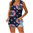 thumbnail image 2 of Summer Saving Wycnly Womens 4th of July Tank Tops Casual Pleated Hem Shirts Independence Day Tunic Vest Summer Fashion Star USA Flag Print Square Neck Sleeveless Blouse Dark Blue m, 2 of 4