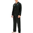 thumbnail image 2 of Pyjama en Satin pour Hommes Ensemble de Pyjama Long Boutonné Vêtements de Nuit, Vert Vin Rouge Rayé, 2 of 5