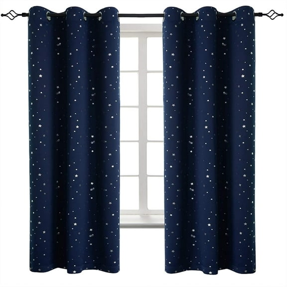 EnjinZZ Kids Blackout Curtains for Boys Bedroom, Star Curtains Thermal Insulated Grommet Window Drapes for Nursery, Set of 2 Panels (42 x 63 Inch, Navy Blue)