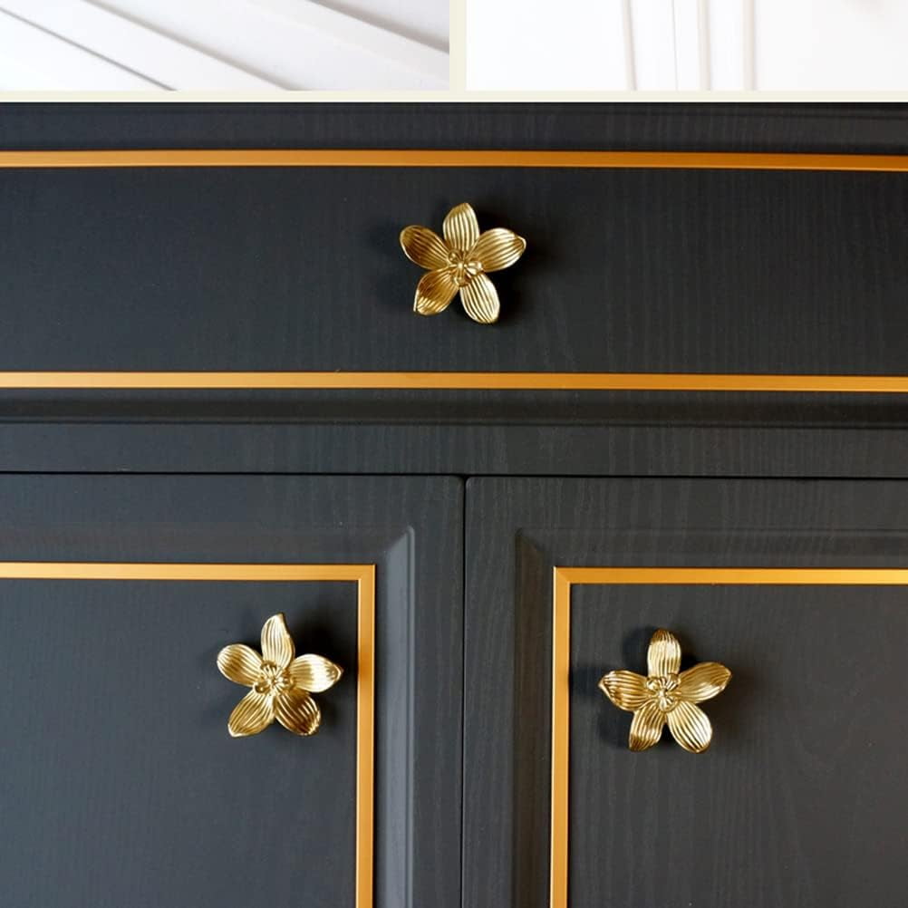 ABCISI Flower Cabinet Knobs, Brushed Gold, 8 Pack, Zinc Alloy Decorative Hardware, Decorative Handles for Furniture, Vanity, Kitchen, Closet, Bathroom, Unique Antique Pull