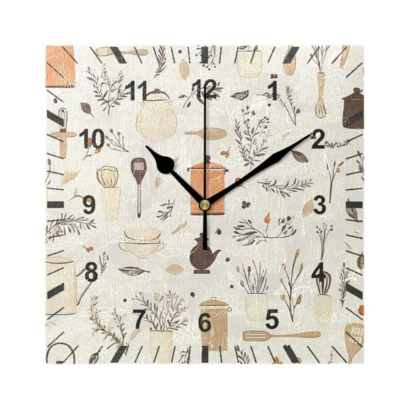 Pots and Pans Wall Clock Battery Operated Silent Non-Ticking Bedroom Office Kitchen Home School Decor 7.8"(Black)