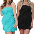 thumbnail image 4 of Off Shoulder Women Strapless Slim Ifit Ruffle Club Bodycon Mini Dress, 4 of 6