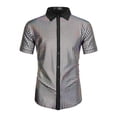 thumbnail image 5 of INSPIRE CHIC Shiny Metallic Shirts for Men's Short Sleeves Button Down Party Disco Shirts 2XL Silver, 5 of 5