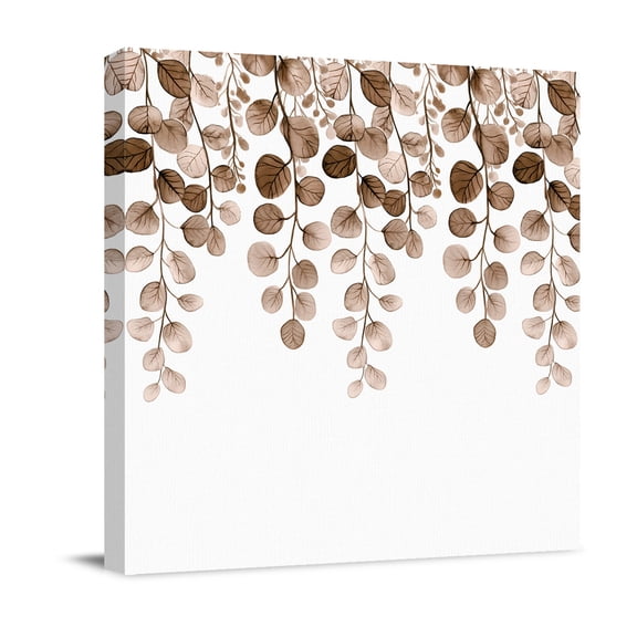 Canvas Wall Art, Brown Eucalyptus Leaves Framed Canvas Prints for Living Room Bathroom, Watercolor Floral Leaf Plants Gallery Wrapped Wall Decor for Home Office, Gifts, 12"x12" Ship Next Day
