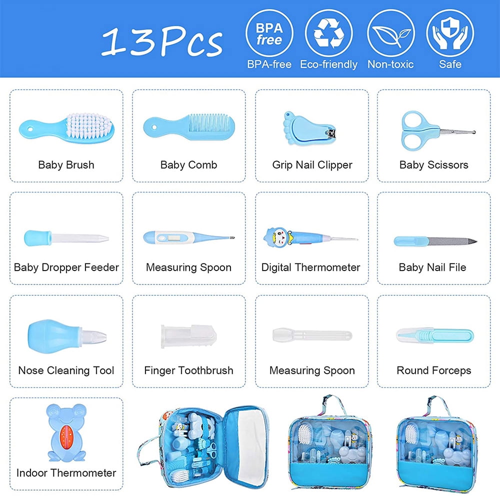VONTER Baby Healthcare & Grooming Kit 13 in 1,Baby Grooming Kits,Baby Safety Care Set for Nursery Newborn Boy Girls,Baby Care Stuff Gifts with Nail Clippers Trimmer Comb Brush Nasal Aspirator-Blue