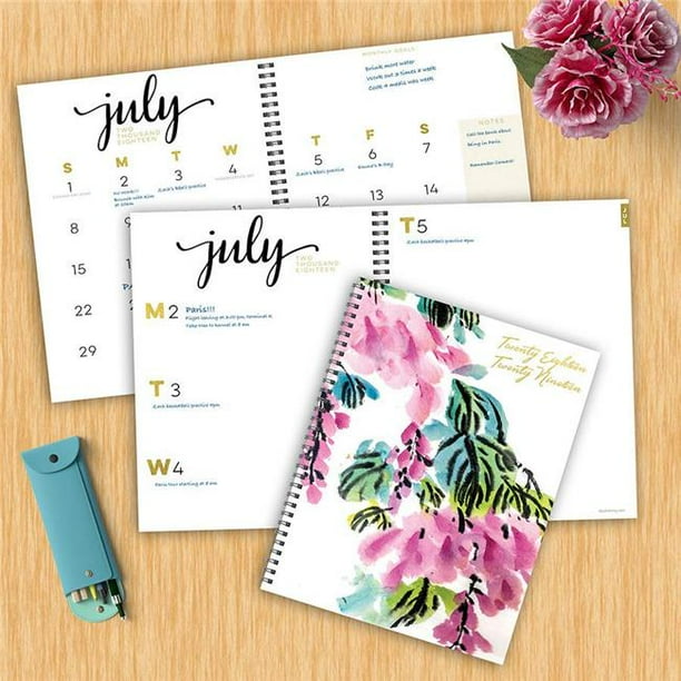 TF Publishing 19-9599A Juillet 2018 - Juin 2019 Planificateur Mensuel Floral Grand Hebdomadaire