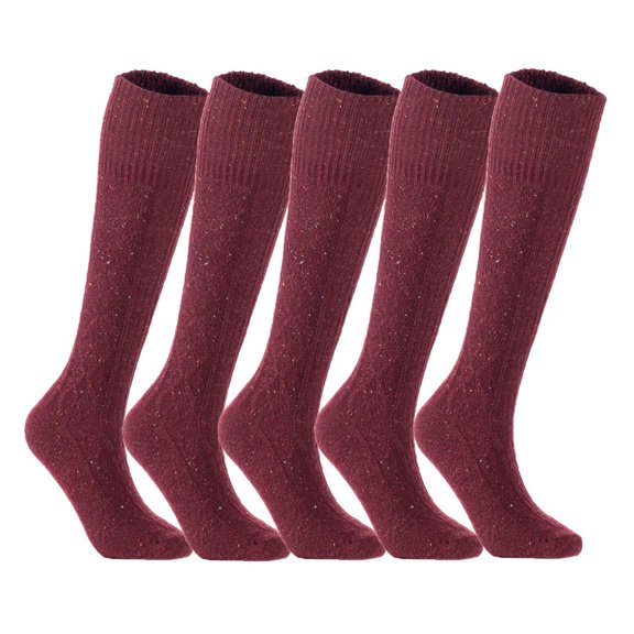 Lian LifeStyle Big Girl's Women's 5 Pairs Exceptional, Non-Slip, Cozy and Cool Knee High Wool Socks HR1412 Size 6-9 (Wine)