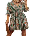 thumbnail image 1 of Robe Décontractée pour Femmes à Col en V à Manches Mi-Longues Style Boho Robe Imprimée Été Midi Robes S/M/L/XL, 1 of 5