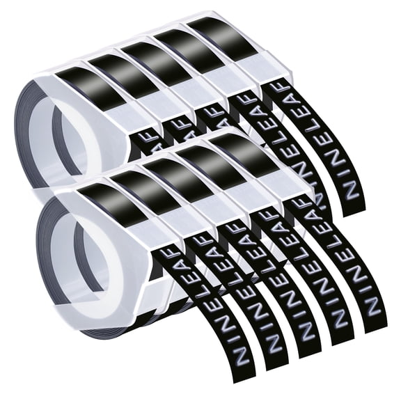 NineLeaf 10 Pack Compatible for Dymo 520109 3D Plastic Embossing Label 3/8'' x 9.8' White on Black Label Tape